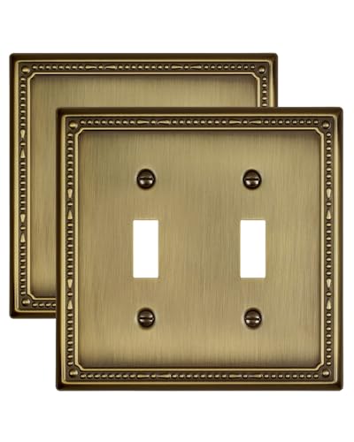 Switch Plates Outlet Covers, 2-Pack Antique Brass Metal Wall Plates - color: Antique Brass, size: 2 Toggle 2PK