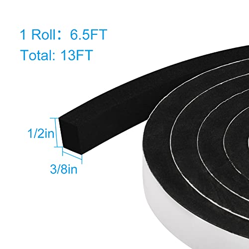 Weather Stripping Door Seal, 1/2 Inch Wide X 3/8 Inch High Density Foam Tape Weather Strip for Door and Window Insulation, Single Side Door Sealer Total 13FT - size: 1/2''W x 3/8''T x 13FT