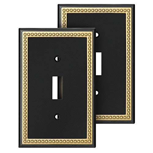 Pearled Frame Decorative Wall Plate Switch Plate Outlet Cover (Single Toggle 2PK, Black & Dark Golden) - style: Single Toggle 2PK