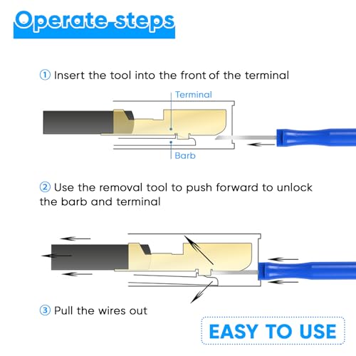 Kikerike Terminal Removal Tool Kit 41 Pcs Depinning Tool Electrical Connector Pin Removal Tool Kit Pin Extractor Tool Set Wire Terminal Release Tool for Automotive Car Household Devices - Blue - color: 41 PCS - Blue Round Handle