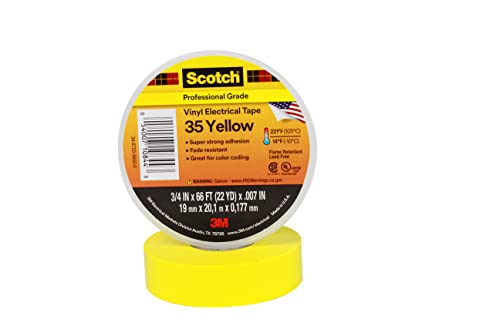 3M Scotch Vinyl Color Coding Electrical Tape 35, 3/4 in x 66 ft, Yellow - 10844-BA-10