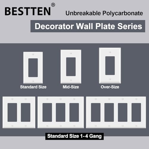 2 PK BESTTEN 4 Gang Decorator Light Switch or Receptacle Outlet Wall Plate - size: 4 Gang 2PK