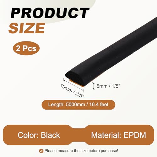 PATIKIL 16.4FT Solid Rubber Weather Stripping, 2Pcs 2/5" W x 1/5" H Self Adhesive D Shape EPDM Rubber Seal Strip Gasket for Door Frame Window Insulation RVs Furniture Cabinets, Black - size: 16.4FT x 2/5"W x 1/5"H