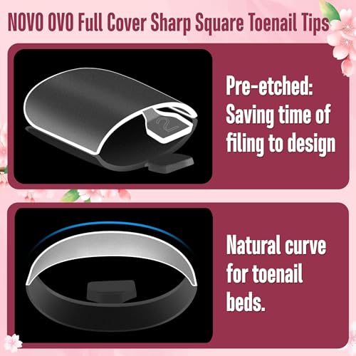 NOVO OVO Sharp Square Toe Nail Tips Press on Full cover, Soft Gel False Toenail Extension Kit, Pre-etched Clear Double Matte Fake Longtoes Claw for Salon DIY Acrylic Pedicure x 15 Sizes 240 Pcs - color: Sharp Square Clear