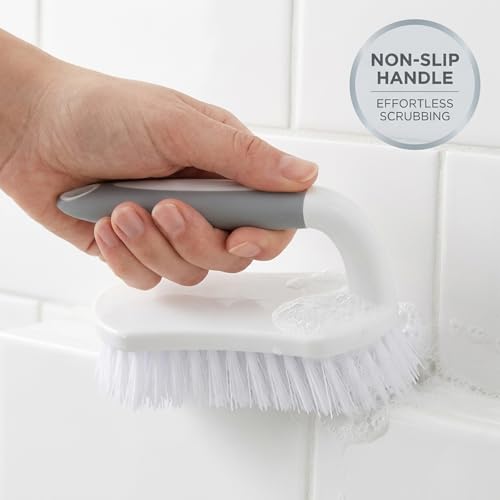 2 Pack Heavy Duty Scrub Brush for Cleaning, Stiff Bristle Cleaning Brushes with Ergonomic Grip for Bathroom Shower Kitchen Sink Carpet Bathtub Tile Floor, Multi-Purpose Household Scrubber Brush