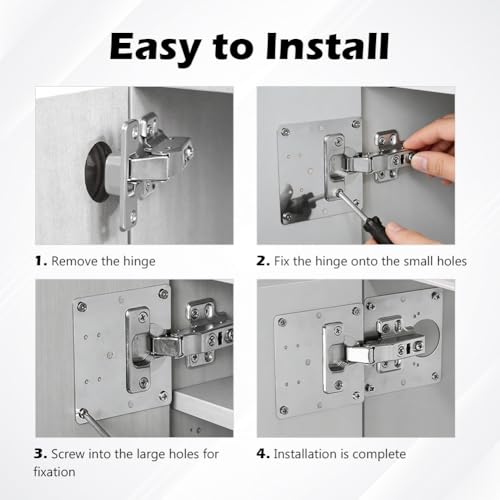 22PCS Cabinet Door Hinges, Stainless Steel Door Hinge Repair Kit Plate with Mounting Screws, Large Hinge Repair Board for Kitchen Cabinet, Cupboard Doors and Furniture