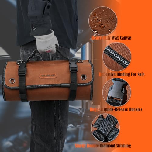 WELKINLAND Heavy-Duty Waxed Canvas Tool Roll, 7-Pocket 15L Tool Bag Roll