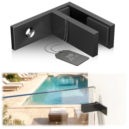 20Pack Black Railing Wall to Glass Clamp, F-Shape Glass Railing Clip - size: 20 Pack, style: F Shape