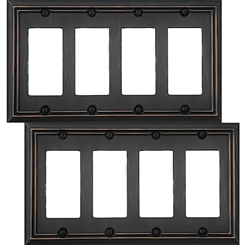 OKAWYC Quadruple Decorator Light Switch Cover Adler Metal Wall Plate, 2-Pack Aged Bronze 4 Gang Quadruple Rocker, for Receptacle Dimmer Switch GFCI Outlet, Switch Cover Decorative Wallplate, Durable - style: 4 Decorator 2PK