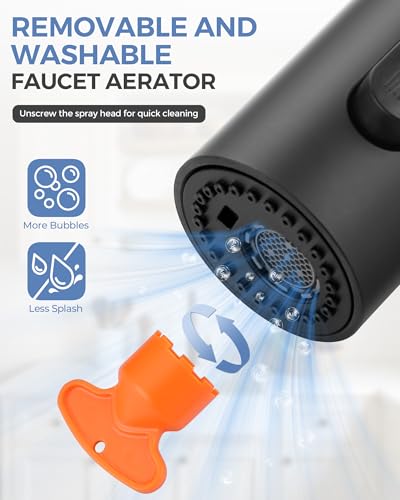 Pull Down Faucet Sprayer Head Replacement, Black 3 Function Pull Out Spray Head Nozzle with 9 Adapters for Kitchen Sink Faucet, American Standard for Moen Kohler Delta G1/2 Male Connector - color: Black