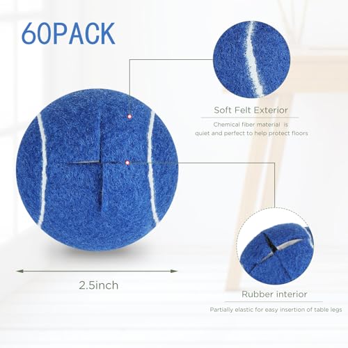 Macarrie 60 Pcs Precut Tennis Balls for Chairs Legs, Blue - color: Blue