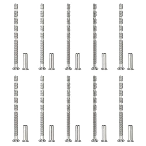 PATIKIL Cabinet Handle Screws M4 x 65mm, 10 Set Break Away Screws Drawer Pull Phillips Drive Flat Countersunk Head Bolts with Sleeve for Door Handle Lever - size: M4 x 65mm