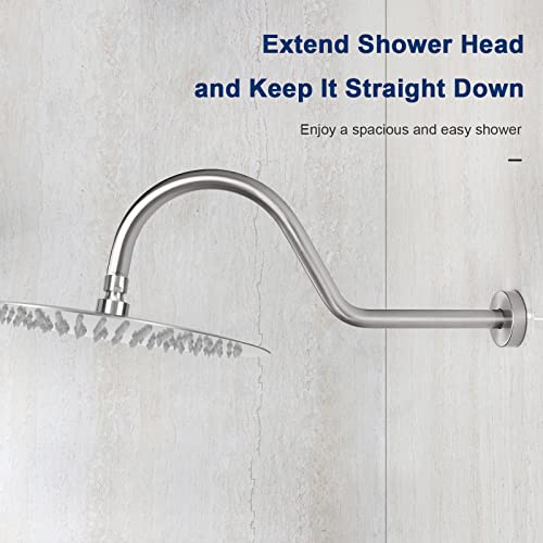 NearMoon Shower Extension Arm with Flange - S Shaped High Arc Gooseneck Long Shower Extender Pipe, Perfect for Rainfall Shower Head - Bathroom Accessory,16 Inch (Brushed Nickel) - color: Brushed Nickel
