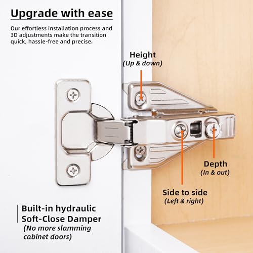 DecoBasics (2 PCS) Full Overlay Soft Close Cabinet Hinges for Kitchen Cabinets - 105° Face Frame Concealed Cabinet Door Hinge -3 Way Adjustability -Clip on Plate & Matching Screw 4 Easy Installation