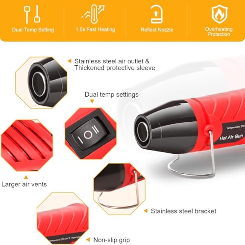 LDK Heat Gun for Crafting, Mini Dual Temp Hot Air Gun Tool - color: Red