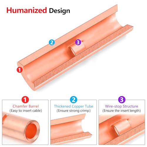 BAALA 20 PCS 8 Gauge Non-Insulated Butt Connectors Kit Bare Copper, 20PCS Seamless Barrel Crimp Butt Splice Connector Wire Connectors with 20PCS 3:1 Heat Shrink Tubes - color: Bare Copper