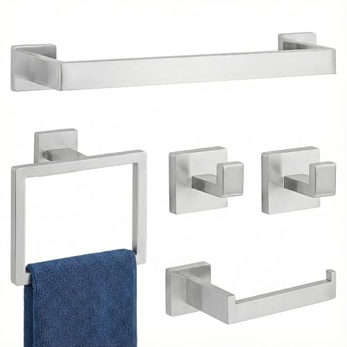 5 Piece Bathroom Towel Bar Set - SUS304 Stainless Steel Brushed Nickel Bath Towel Holder, 16 Inch Towel Racks for Bathroom Wall Mounted, Bathroom Hardware Accessories Set - color: D-16 Brushed Nickel