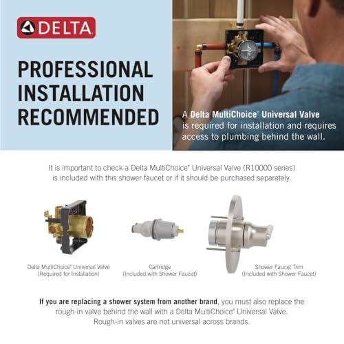 Delta Foundations 13 Series 2-Spray Shower Faucet Set, Brushed Nickel Shower Head and Handle Set, Valve Trim Kit, Stainless BT13210-SS (Valve Not Included) - color: Stainless