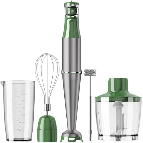 Turelar Immersion Blender Handheld 5 in 1 Hand Blender Set 1100W Heavy Duty - color: Green, size: 5 in 1
