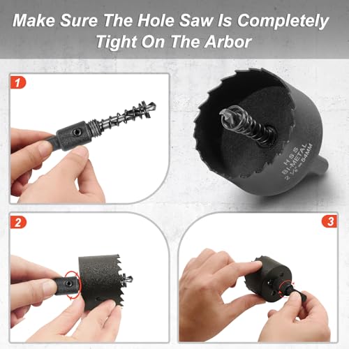 2-1/8 Inch Hole Saw with 9.1mm Triangle Shank Arbor, JTemgle Bi-Metal Hole Saw Heavy Duty Hole Cutting Tool for Cornhole Boards, Recessed Lights, Wood, Plastic, Drywall & Soft Metal - size: 2-1/8"
