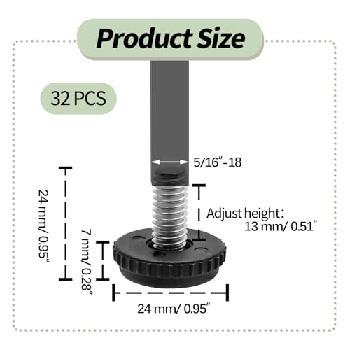 Litoexpe 32 Pcs 5/16"-18 Stainless Steel Screw Furniture Leveling Feet - size: 5/16”-18