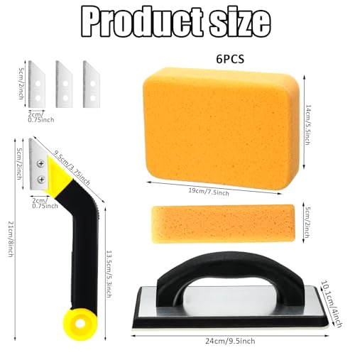 Blulu 11 Pcs Grout Float Set, Rubber Float, 6 Sponges, Angled Saw, Black - color: Black