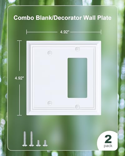 2-Pack Natural Bamboo Fiber Combo Blank/Decorator Wall Plates - color: Pure White, size: 1 Blank/1 Decorator 2PK