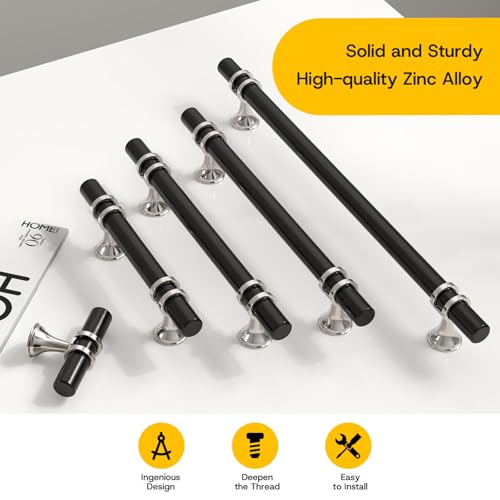 Rergy 10 Pack 3-3/4 Inch Hole Center Black and Silver Cabinet Pulls - color: Black&Brushed Nickel, size: 3-3/4in Hole Center(96mm)