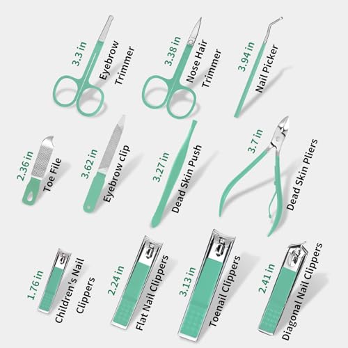 MINKINH 26-Piece Travel Manicure Set, Portable Nail Kit for Men and Women - color: Green