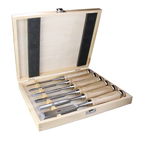 6 Piece Wood Chisel Set Woodworking Chisel Kit with Chrome-Vanadium Steel and hornbeam Handles, Premium Wooden Case for Carpenter Craftsman Gift for Men - size: 6 Piece Wood Chisel