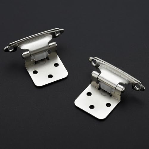 4 Pack 2 Pair Brushed Nickel Cabinet Hinges, 1/2" Overlay Kitchen Hinges - color: Satin Nickel, size: 1/2" Overlay