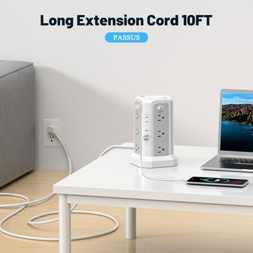 PASSUS PD 65W USB C Fast Desktop Charging Station Tower Power Strip - color: Gray White-4C1A