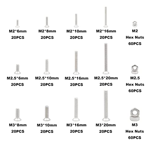 420PCS Metric M2 M2.5 M3 Stainless Steel Phillips Flat Head Machine Screws Hex Nuts Assortment Kit - size: M2/M2.5/M3