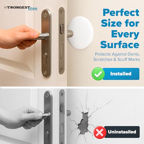 STRONGEST HOME 5-Inch White Rubber Door Stopper Wall Protector, Jumbo Wall Shield Guard Cushion for Large Door Knobs & Commercial Handles, Heavy Duty Drywall Hole Cover Saver, 3-Pack - color: White, size: X-Large