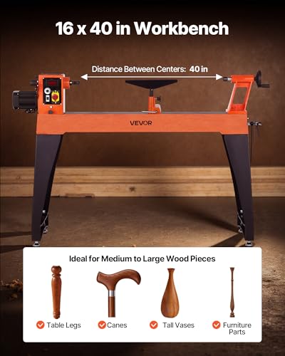 VEVOR 1.5 HP Wood Lathe, 16 x 40 in Wood Lathe Machine with 150 to 3200 RPM Variable Speed Brushless DC Motor Cast Iron Body Tool Rest for Medium to Large Projects Woodworking - size: 16" x 40"-1.5 HP