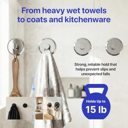 HOME SO Suction Cup Hooks for Shower & Bathroom Towel Holder 4-Pack Chrome - color: Chrome, size: 4 Pack