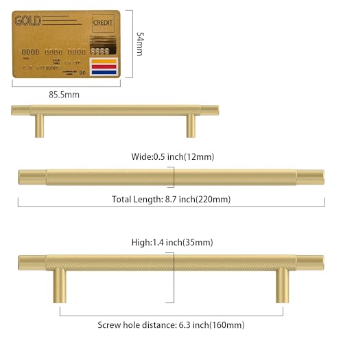 Amerdeco 10 Pack Brushed Gold Knurled Cabinet Pulls 6.3 Inch Hole Centers Kitchen Cabinet Handles Hardware Kitchen Handles for Cabinets Handles IH0006 - color: Brushed Gold, size: 6.3"/160MM Hole Center