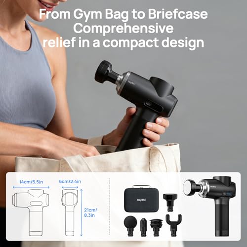 HEYCHY Massage Gun Deep Tissue, 6 Heads Muscle Massager Heat Therapy - color: Gloss Black