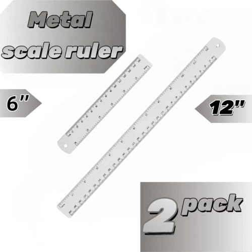 Unjoo Stainless Steel Ruler 2-Pack, 6", 12", (15cm,30cm) Dual Scale Ruler - size: 6,12 inch