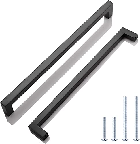 KNOBWELL 6 Pack 10" Cabinet Pulls Black, Stainless Steel Kitchen Cupboard Handles Dresser Drawer Pulls, Hole Spacing 10 Inch, Overall Length 10-1/2 Inch - color: Matte Black, size: Hole Center:10 inch(256mm)