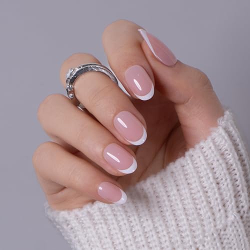 CurvLife Short Oval French Tip Press On Nails, Classic Edge Pink, Soft Gel - color: A3 - Classic French