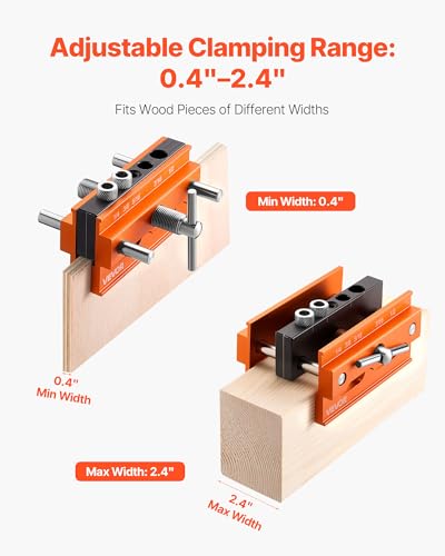 VEVOR Doweling Jig Kit, Self Centering Dowel Drill Jig for Straight Holes, Aluminum Alloy Woodworking Tools with 6 Drill Guide Bushings, Adjustable Width, for Wood Working, Drilling and Marking - size: Pro, style: Doweling Jig