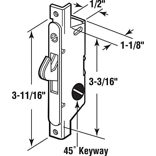 Prime-Line E 2199 Stainless Steel Mortise Lock - Adjustable, Spring-Loaded Hook Latch for Sliding Patio Doors Made of Wood, Aluminum & Vinyl, 3-11/16”, 45 Degree Keyway, Round Face (Single Pack) - style: stainless steel