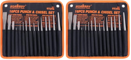 HORUSDY 16-Piece Punch and Chisel Set, Including Taper, Cold Chisels, Pin, Center (Pack of 2) - size: 16-Piece (Pack of 2)