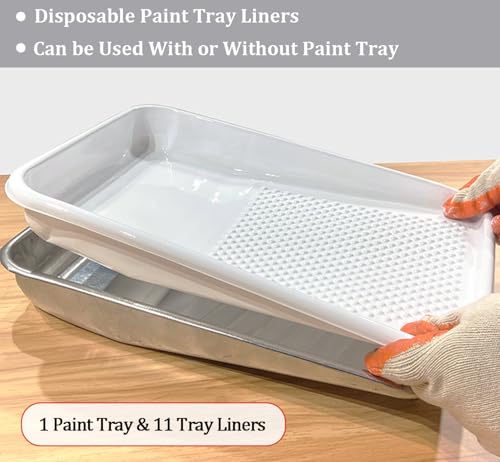 11-Pack 9 inch Disposable Plastic Paint Roller Tray -Come Up with Extra Metal Tray Liner - Ideal for DIY Painting House Projects - size: 12 Pack, 9 Inch