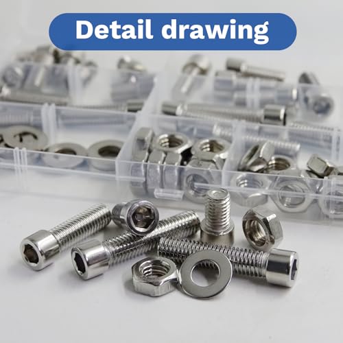 80Pcs M8 201 Stainless Steel Hex Socket Cap Bolt & Nut Set - size: M8x10/12/16/18/20/25/30/35-80Pcs