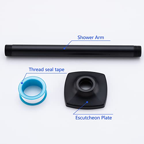 8 Inch Ceiling Mount Shower Arm and Flange,Straight Arm Ceiling-Mounted Matte Black,SW-91038-8MB. - color: R-angle Square Flange-8" Matte Black