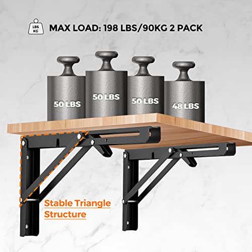 Ravinte Matte Black Folding Shelf Brackets, 14 Inch, 2 Pack - size: 14 Inch