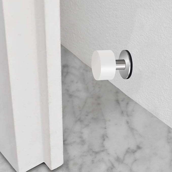 Door Stop with Extra Stickers, White Silicone with Stainless Steel Base, Self-Adhesive Wall Mounted, Impact Absorbing Design for Walls and Furniture Protection.1.57in.2-Pack - color: White