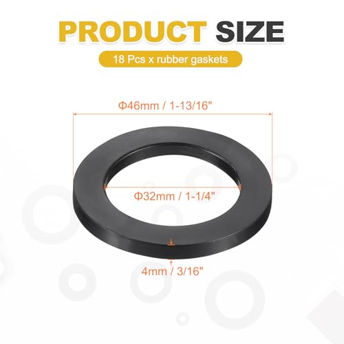 uxcell 18Pcs Rubber Washers, 1 13/16 OD x 1 1/4 ID x 0.16" Thickness Flat Washers for Bolts Spacers, Shower Head, Plumbing, Hose Connecting - size: 1 13/16 OD x 1 1/4 ID x 0.16"